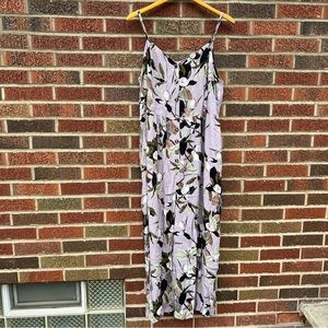 Kori America Plus Lilac Lavender Floral Spaghetti Strap Button Jumpsuit